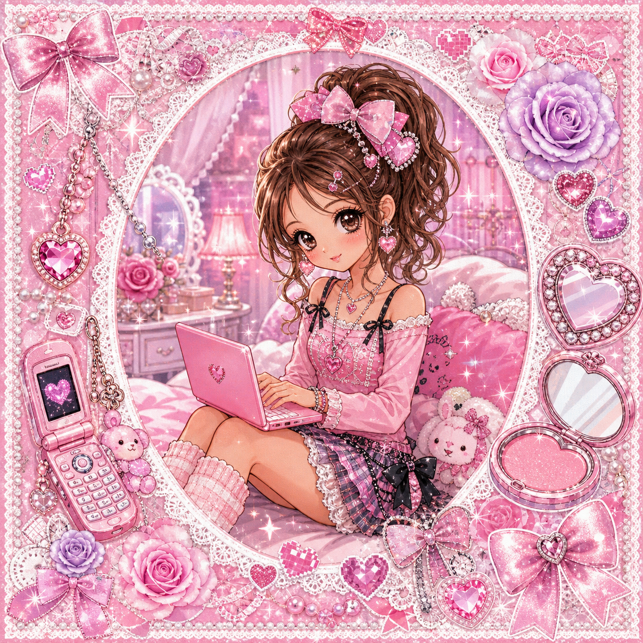 Sakura girl with a pink laptop